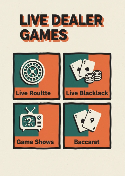 Live dealer games at casinos not on BetStop — live roulette, live blackjack, game shows and baccarat as icon tiles.
