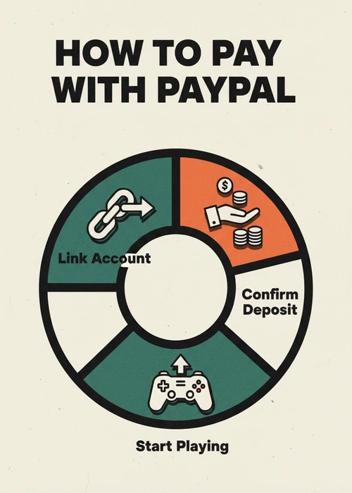 How to pay with PayPal at casinos not on BetStop — link account, confirm deposit and start playing in a segmented ring.